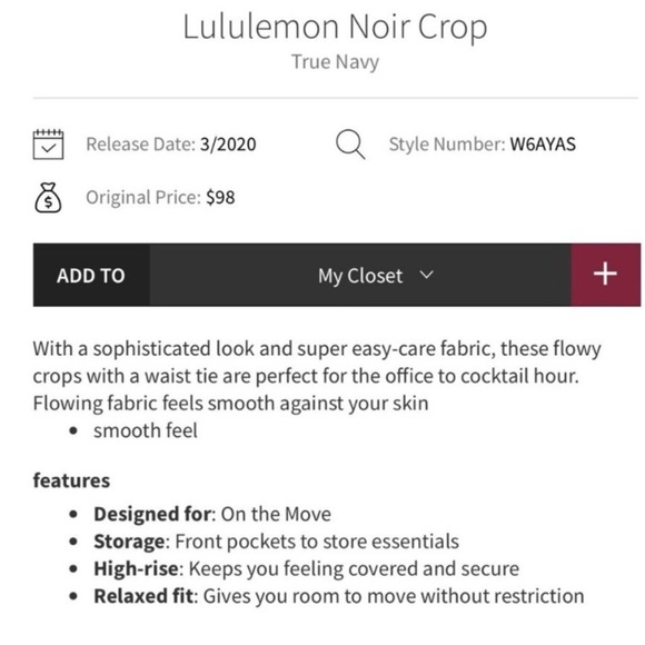 Lululemon Noir Wide Leg Crop Pants Elastic Waist Pull On Office Casual - Picture 11 of 12